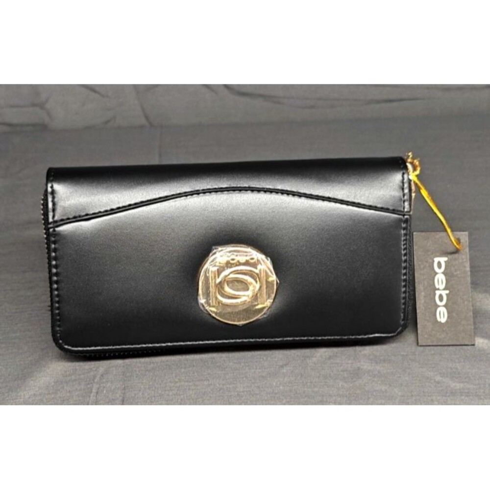 NWT Bebe Black Melendy Zip Around Wallet RV $49